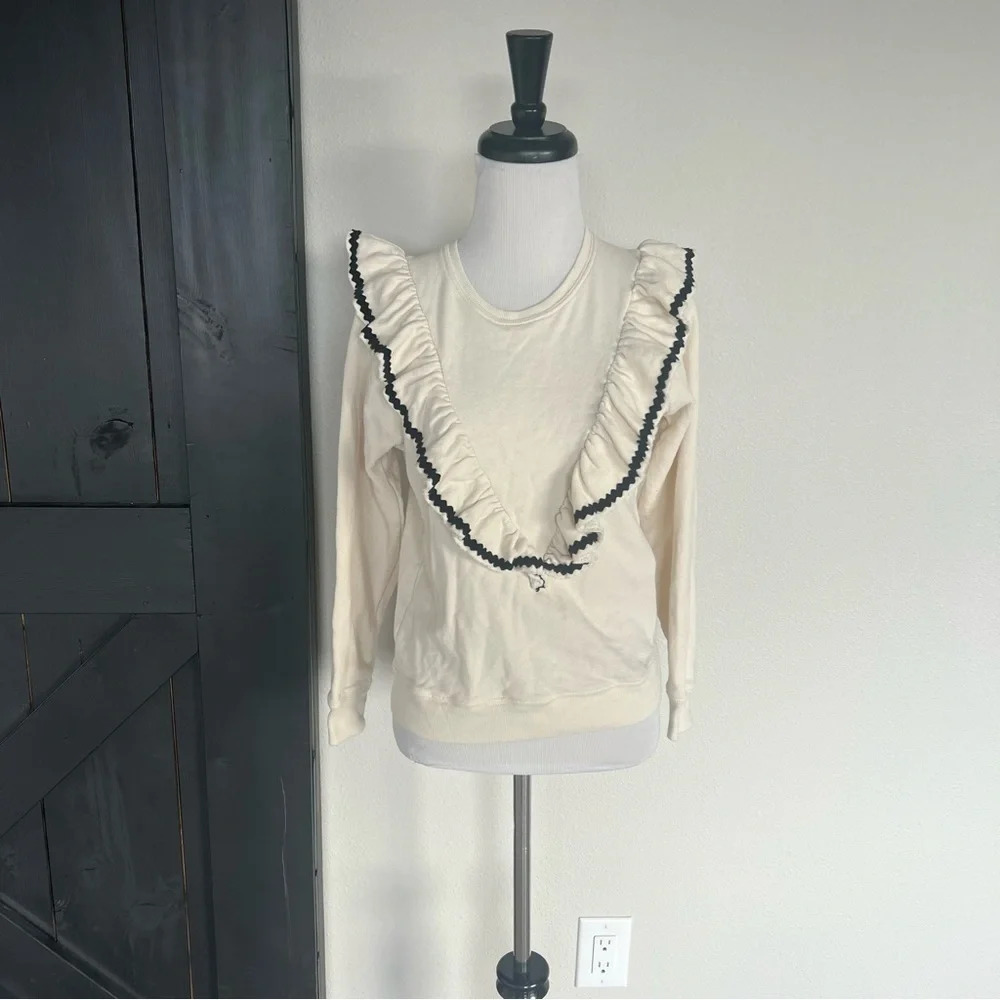 THE GREAT. The Shrunken Ruffle Sweatshirt Washed White Casual Women’s XS - Picture 4 of 10